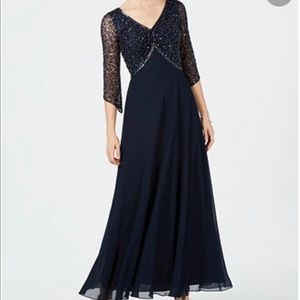 JKara beaded chiffon full-length gown worn once sz 12. Navy. Mother of Bride.